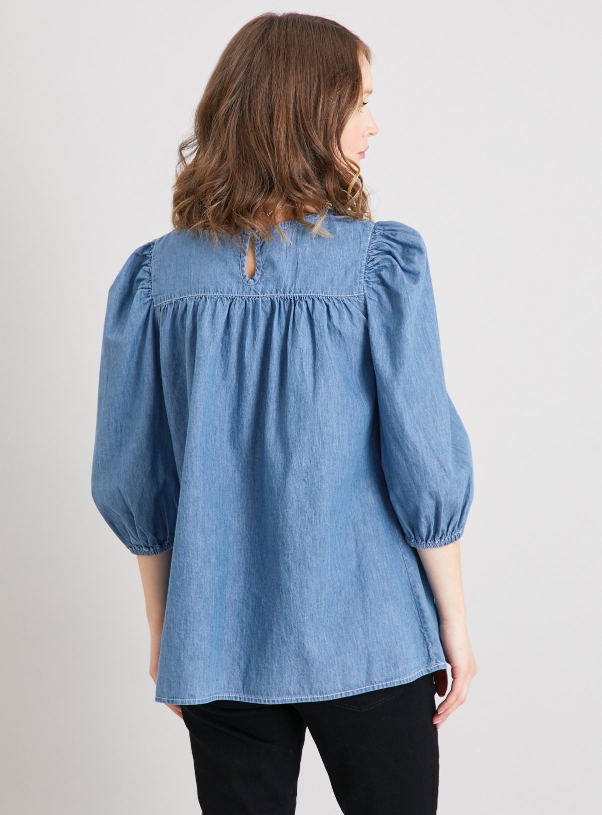 MATERNITY Blue Denim Blouse 10 - Image 4 thumbnail